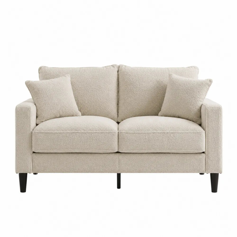 Divano 2 posti 160 x 85 x 85 cm in tessuto bouclé beige chiaro con braccioli e gambe nere