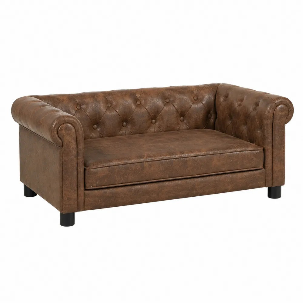Divano Chesterfield 2 posti 170 x 85 x 75 cm in pelle sintetica PU marrone con schienale capitonné e braccioli arrotolati