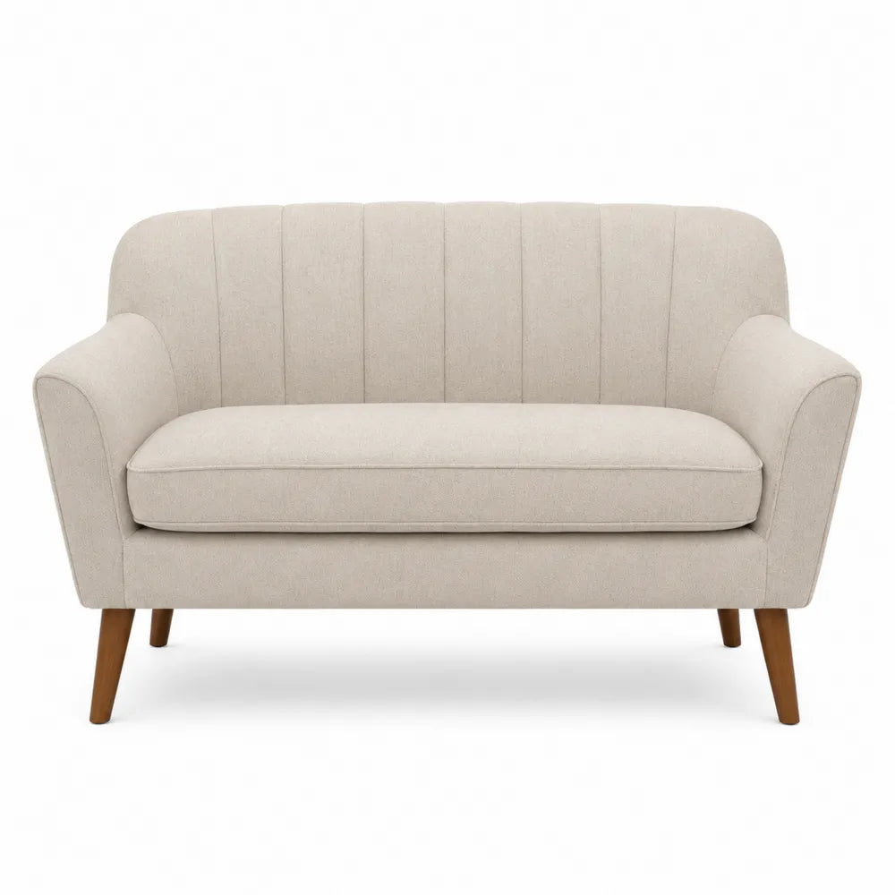 Divano due posti in tessuto poliestere beige struttura in legno gambe in legno naturale 150 cm x 78 cm x 80 cm