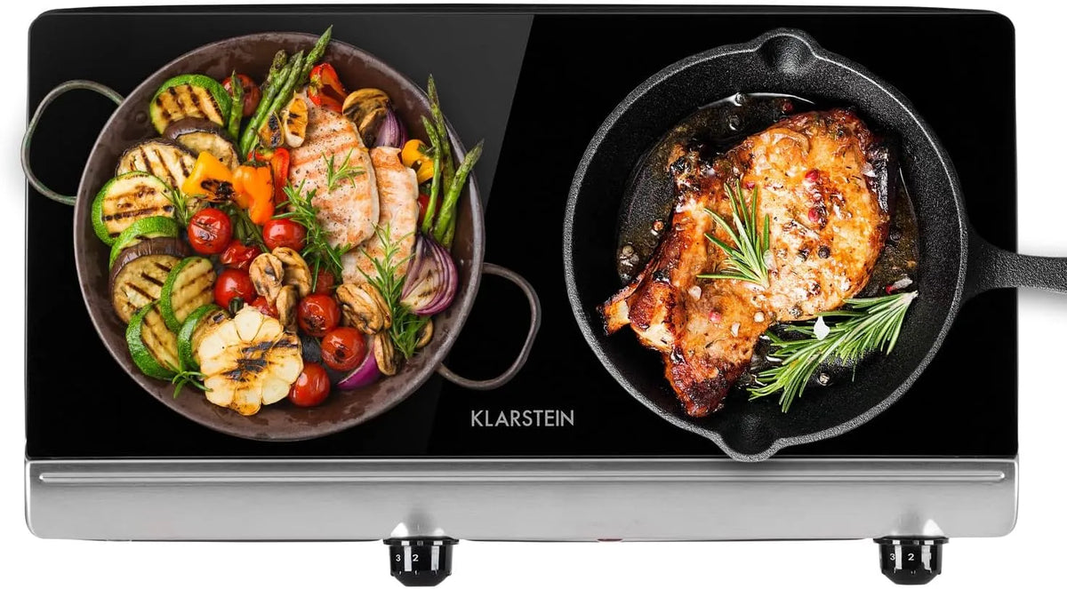 Klarstein Piano cottura elettrico, 2 fuochi, 2400 W, touch, timer, piastra elettrica, 2 Piastre 2400W Integrato