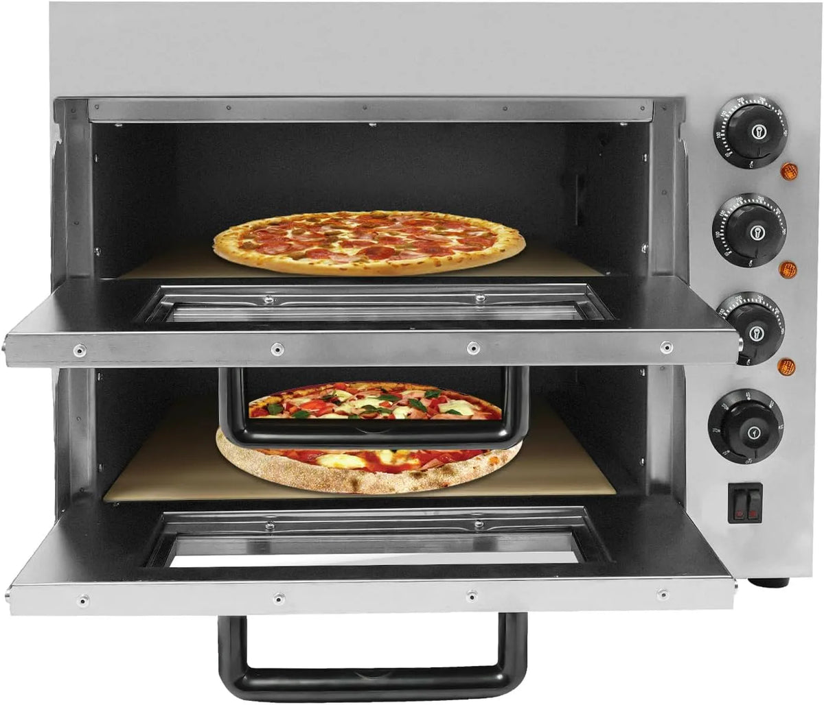 Forno elettrico per pizza, 50 a 350 °C, timer, professionale, acciaio inox, superiore, centro e calore inferiore