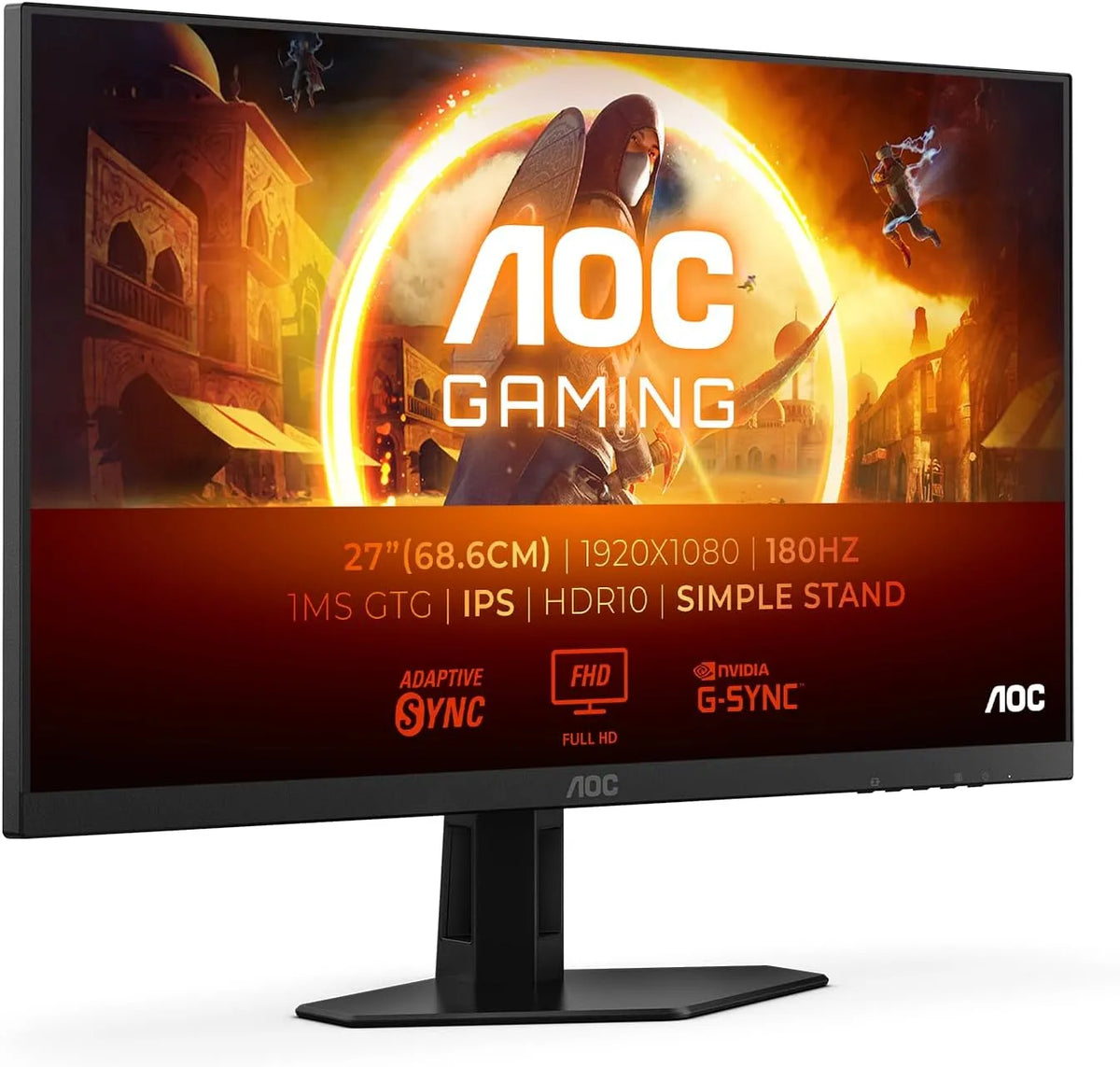 Monitor, 27 pollici, 1920 × 1080, 1 ms, 180 Hz, AOC 27G4XED HDMI2x, funzioni gaming, HDR, Full HD, pannello IPS, schermo PC, nero, HDR10, 1ms GtG