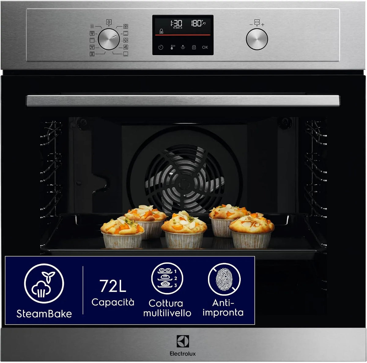 Electrolux EOD4P46TX Forno elettrico, 72 L, Electrolux EOD4P46TX Forno Elettrico Multifunzione 72L SteamBake Display