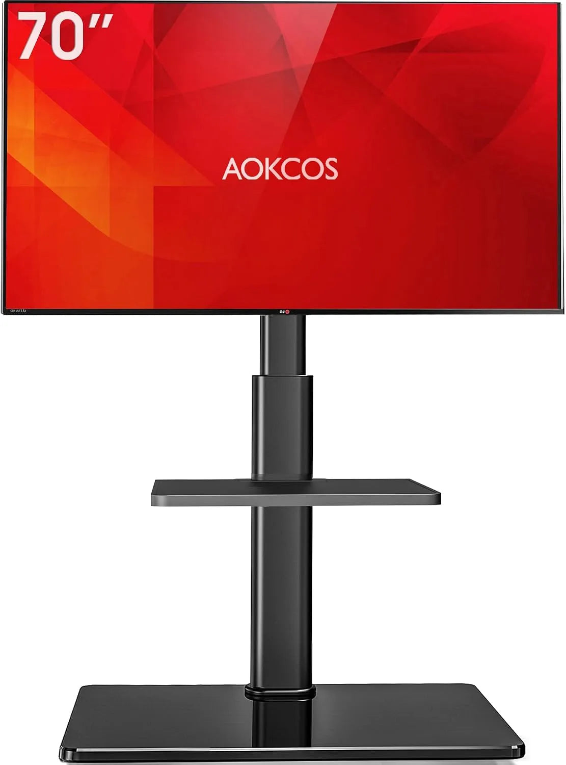 Smart TV, 70 pollici, 400x400mm, televisore, Girevole & Altezza Regolazione Mobile Porta TV da Terra con Mensola