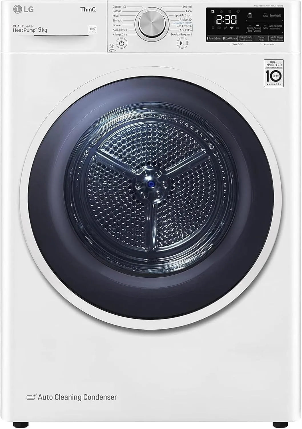 LG RH90V9AVHN Asciugatrice, 60 x 69 x 85 cm, 9 kg, classe energetica C, Wi-Fi, bianco, Condensazione con Pompa di Calore, Eco Hybrid, Allergy Care