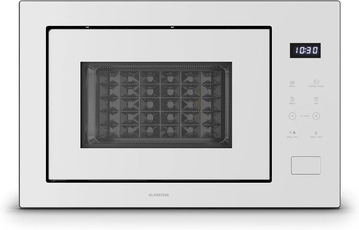 Klarstein Forno a microonde, 25 L, 850/1200 W, 8 programmi, grill, touch, da incasso, acciaio inox, bianco, 25L