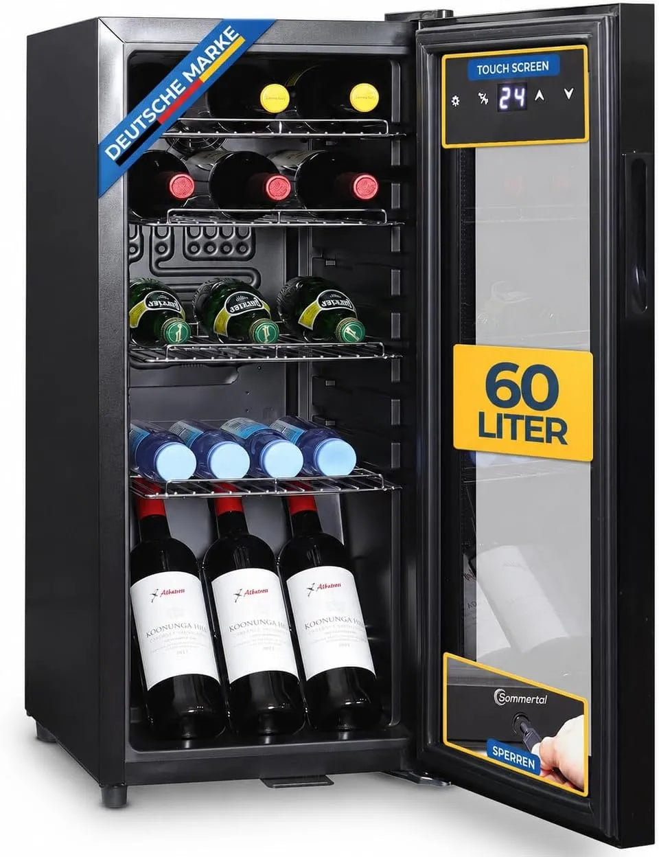 Frigorifero, 60 L, Sommertal, touch, nero, Sommertal Frigorifero GK60, Frigorifero silenzioso per bevande con LED