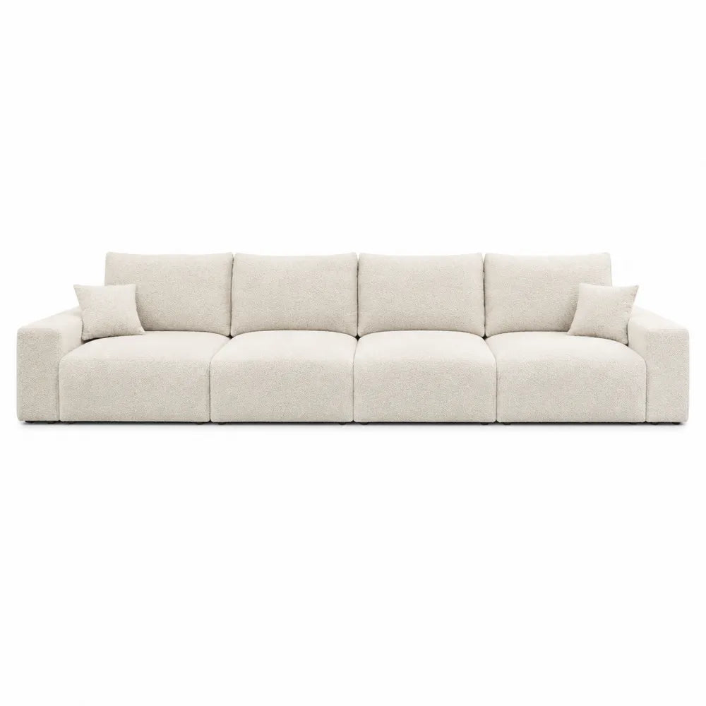 Divano modulare lineare 4 posti 280 x 95 x 85 cm in tessuto bouclé beige chiaro con cuscini separati