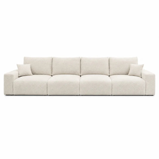 Divano modulare lineare 4 posti 280 x 95 x 85 cm in tessuto bouclé beige chiaro con cuscini separati