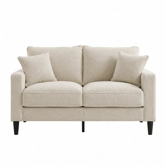 Divano 2 posti 160 x 85 x 85 cm in tessuto bouclé beige chiaro con braccioli e gambe nere