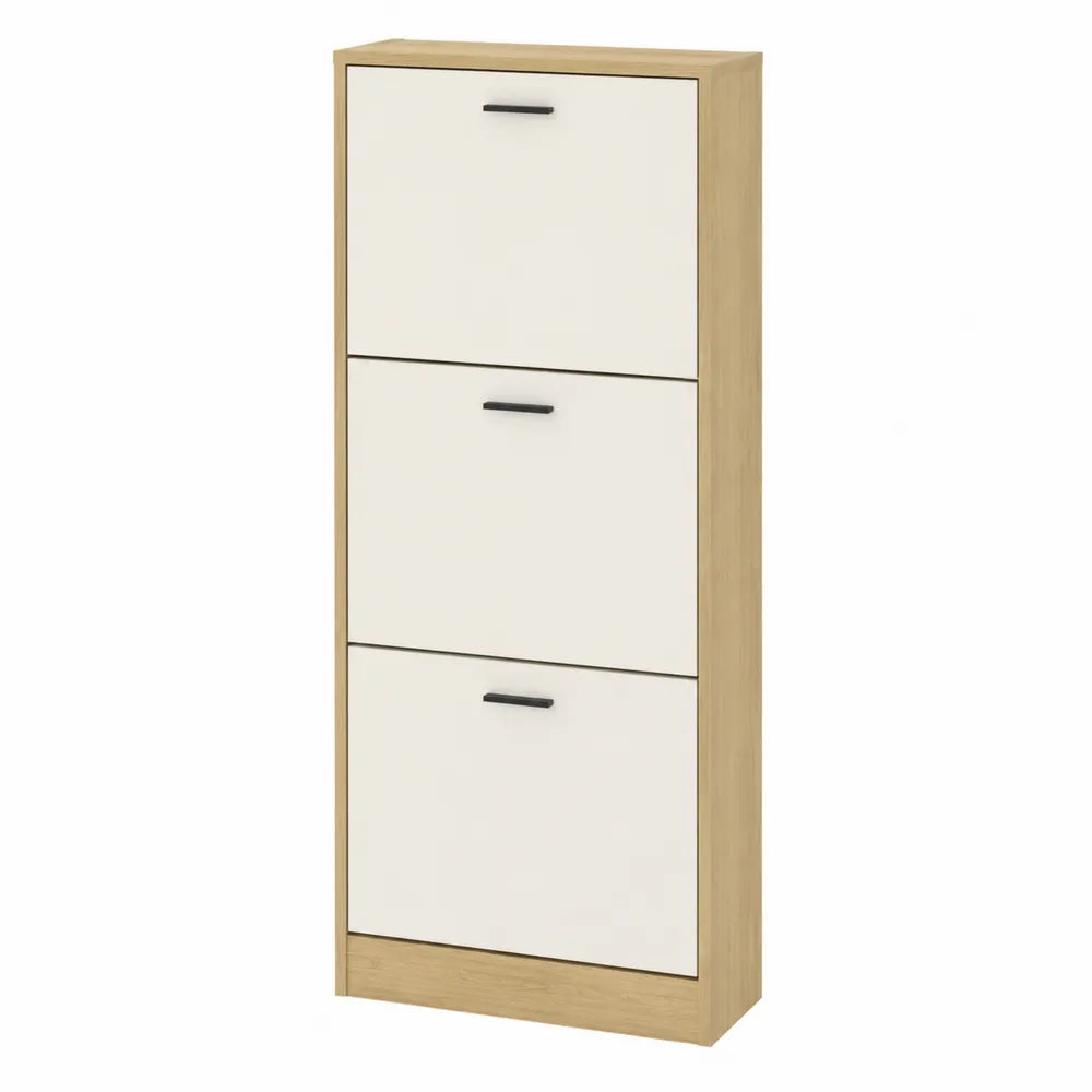 Scarpiera salvaspazio in MDF effetto legno naturale e bianco 60 cm x 24 cm x 120 cm con 3 ante ribaltabili