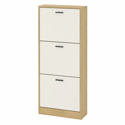 Scarpiera salvaspazio in MDF effetto legno naturale e bianco 60 cm x 24 cm x 120 cm con 3 ante ribaltabili