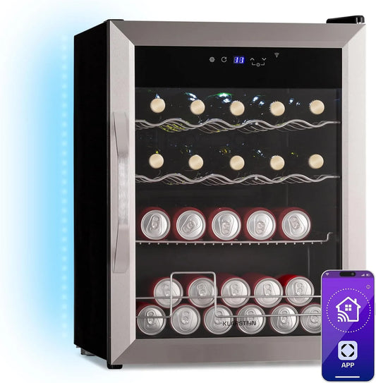 Klarstein Frigorifero, 60 L, 3 a 18 °C, Wi-Fi, acciaio inox, 3 Ripiani Rimovibili, LED, KLARSTEIN Coachella 60 Smart - Frigo per Bibite, 60L, WiFi