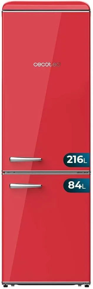 Cecotec Bolero CoolMarket Combi Frigorifero combinato, 300 L, classe energetica E, frigo con congelatore, rosso, LED interno, Crisper Box, maniglia