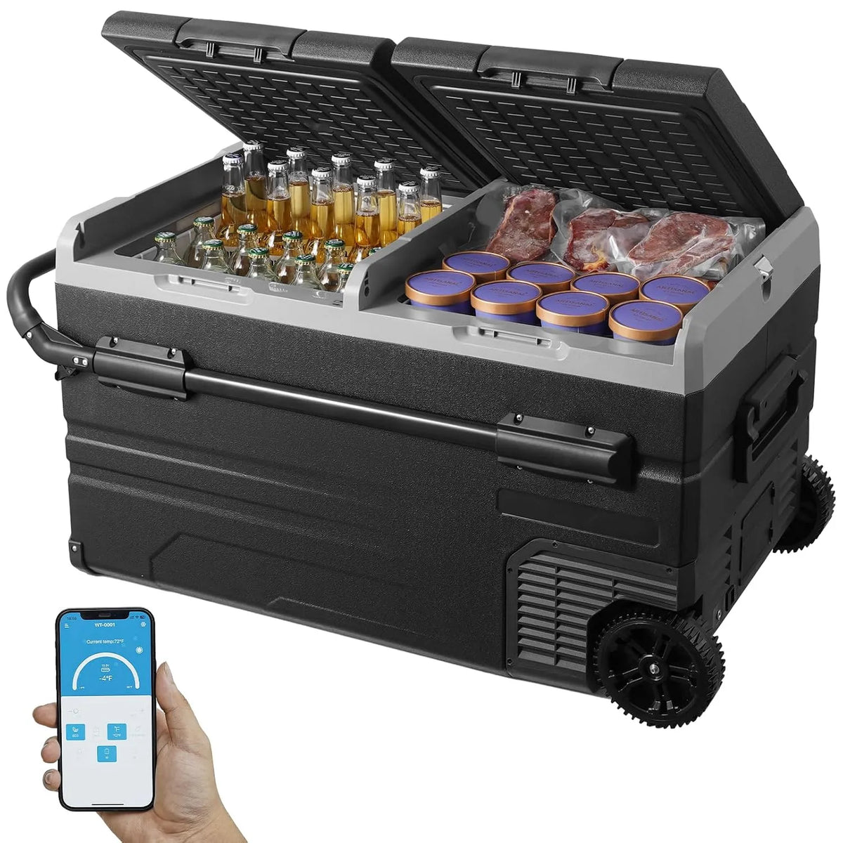 VEVOR 12, 24V 100-240V Congelatore, 115 L, 2 fuochi, -20 a 20 °C, 12 V, portatile, esterno, ruote di trasporto, vano congelatore, freezer verticale
