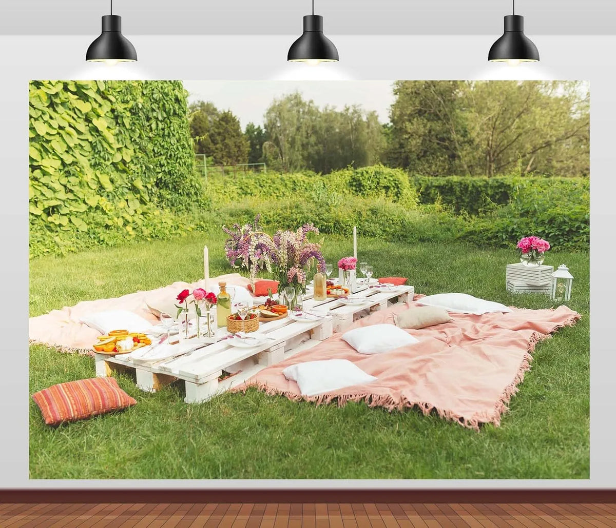 modello 4.6x3m, 15x10FT, Elegante Tavolo Da Picnic In Giardino Sfondo Fotografico