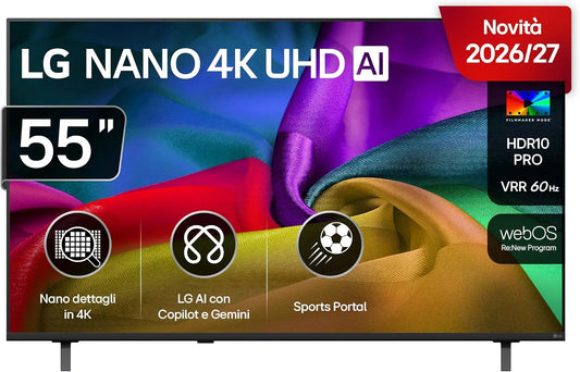 LG NU8E Smart TV, 55 pollici, televisore, 4K UHD, Serie NU8E 2026 Smart TV 4K - 55NU8E0B3LA