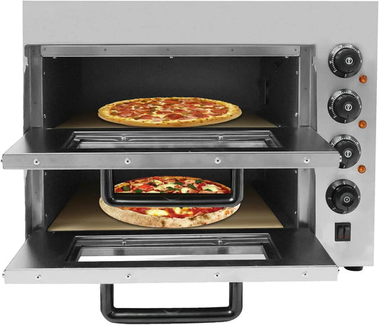 Forno elettrico per pizza, 50 a 350 °C, timer, professionale, acciaio inox, superiore, centro e calore inferiore