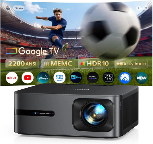 Google 14.0, MEMC/2200 ANSI/44W Smart TV, televisore, 4K UHD, HDR, Wi-Fi, esterno, Bluetooth, MEMC/2200 ANSI/44W Dolby】Proiettore 4K Smart TV 2+32GB