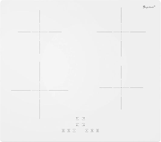 Piano cottura a induzione, 60 cm, 4 fuochi, 7200 W, piastra a induzione, Boost, timer, blocco bambini, bianco, 9 Livelli Potenza, 7200W