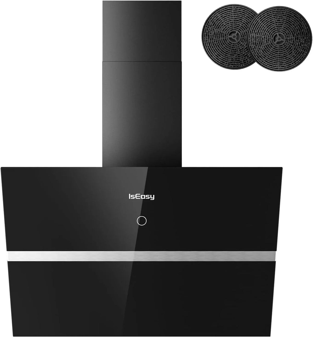 Cappa aspirante, 60cm, 578 m3/h, 58 dB, cappa da cucina, IsEasy, scarico e ricircolo, touch, nero, 4 Livelli di Regolazione, Efficienza A++