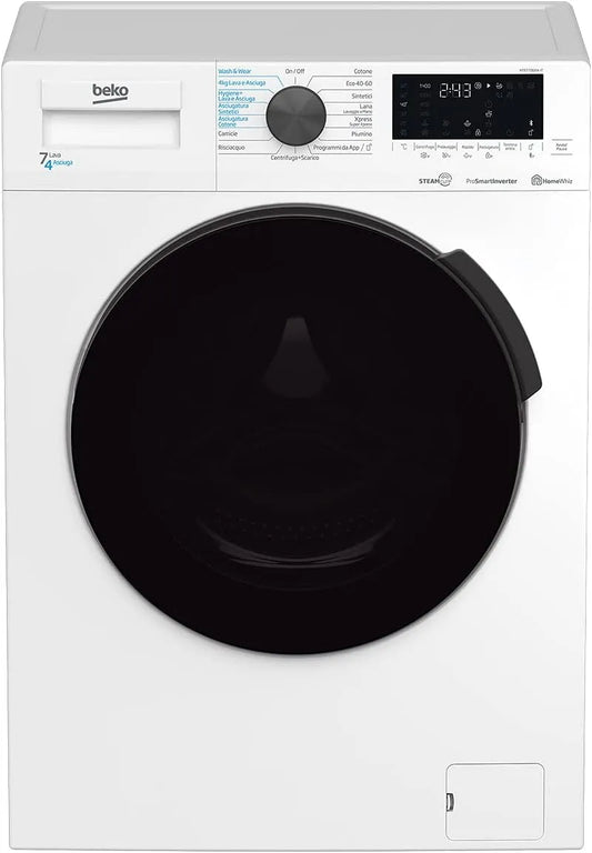 Beko Hte7726Xa-It Lavasciuga, 50 x 60 x 84 cm, 15 programmi, 4 kg, lavatrice, asciugatrice, vapore, stretto, 1400 Giri, Min, 64 Kg