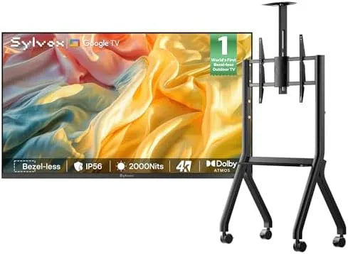 Smart TV, 55 pollici, televisore, esterno, ruote di trasporto, SYLVOX 55' TV da Esterno Frameless + Supporto Tele con Ruote