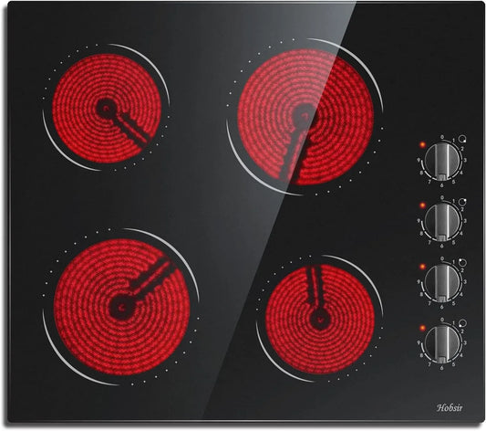 Piano cottura elettrico, 59CM, 4 fuochi, 6000 W, 220 V, piastra elettrica, 9 Livelli di Potenza, 6000W Piastra in Ceramica, 220V