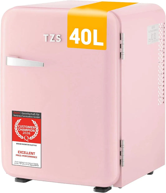 Frigorifero, 40 L, 22 dB, TZS First Austria Mini Frigo Retro 40L - Silenzioso 22dB - Senza Compressore per Camera e Ufficio - Rosa - Frigorifero per