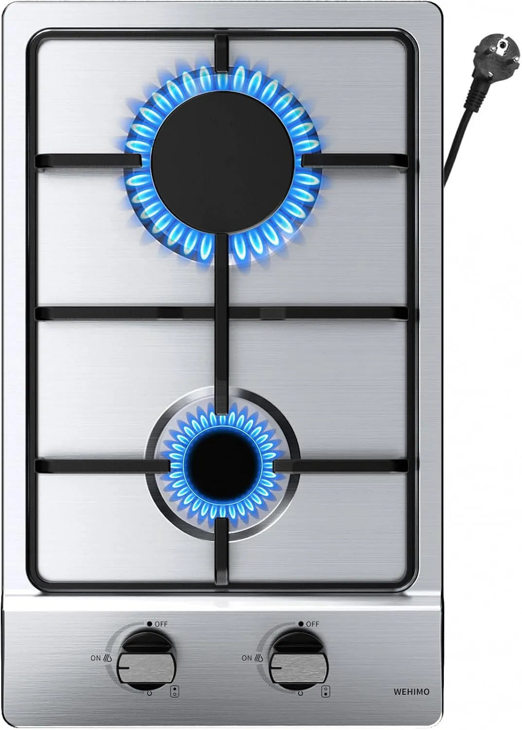 Piano cottura a gas, 2 fuochi, 3700 W, da incasso, acciaio inox, fornello a gas, 3700W, Protezione Flame-Out, Accensione Elettrica, Gas Naturale