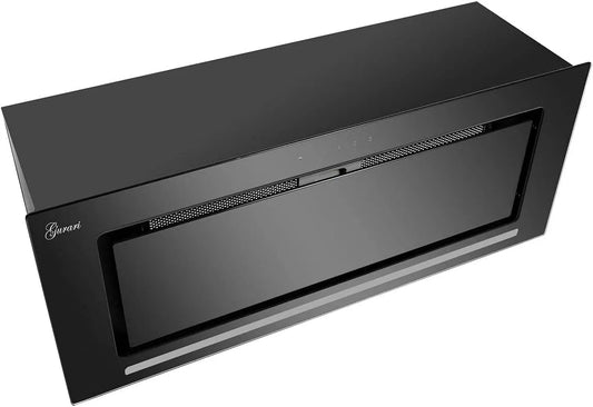 Cappa aspirante, 52 cm, 1000 m3/h, cappa da cucina, scarico e ricircolo, da incasso, 3 livelli, nero, Gurari 217 PRIME, colore nero, con cornice e
