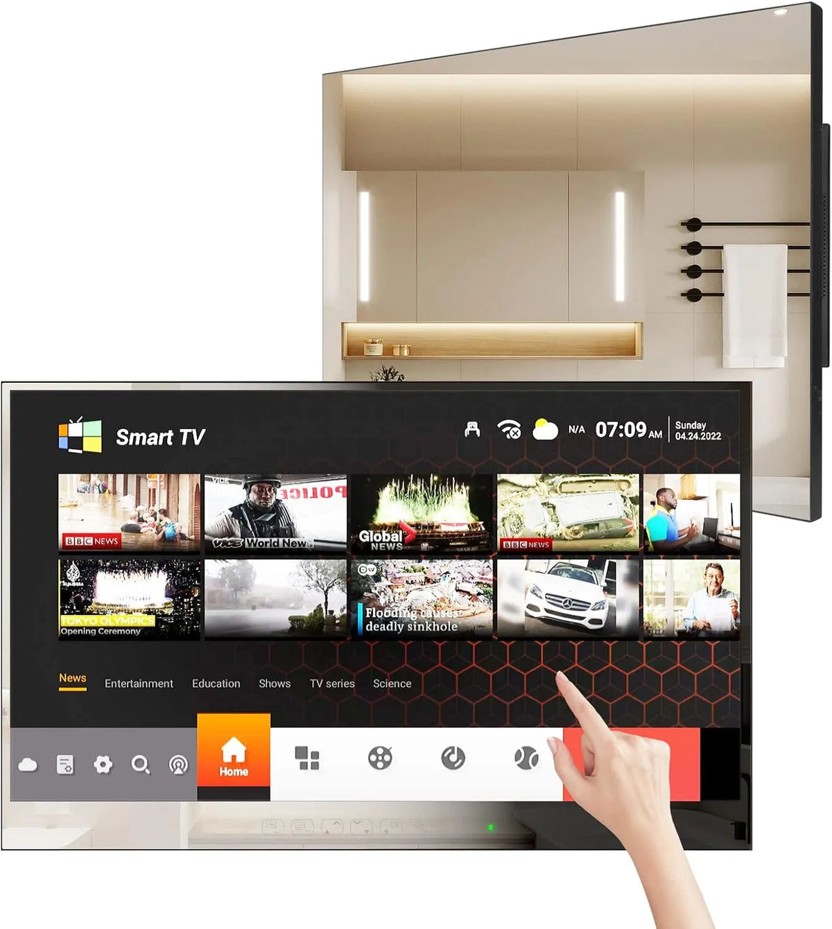 Smart TV TS-27M, 27 pollici, televisore, Wi-Fi, IP65, touch, Bluetooth, Android OS, Full HD, Modello 2024