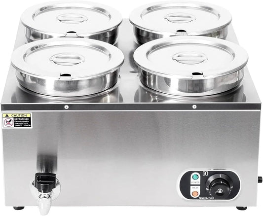 Prodotto Scaldavivande Elettrici in Acciaio Inossidabile da 1500 W, Commerciale, Scaldavivande Elettrici 4 * 7 Litri, Temperatura Regolabile 50-85 °C
