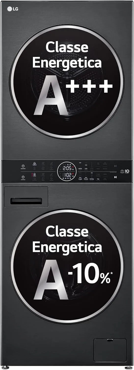 LG WT1210BBF TurboWash360 Lavatrice, 12 kg, classe energetica A, Wi-Fi, vapore, LG WashTower WT1210BBF Colonna Bucato Unificata, Pannello Unico