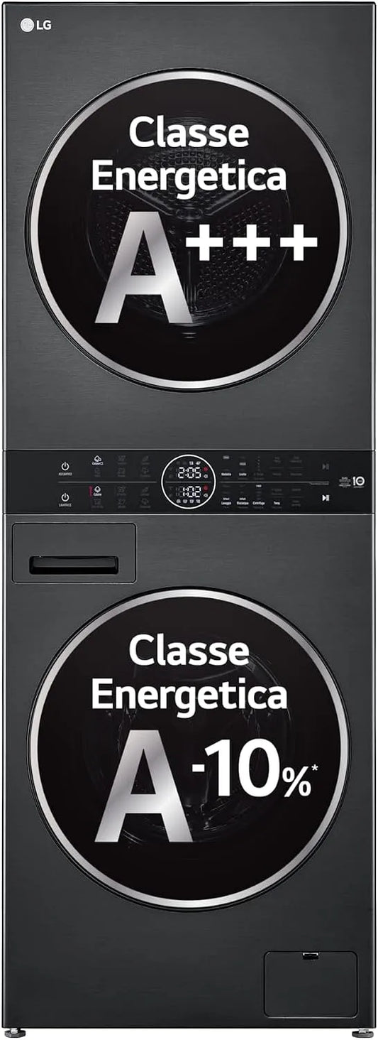 LG WT1210BBF TurboWash360 Lavatrice, 12 kg, classe energetica A, Wi-Fi, vapore, LG WashTower WT1210BBF Colonna Bucato Unificata, Pannello Unico