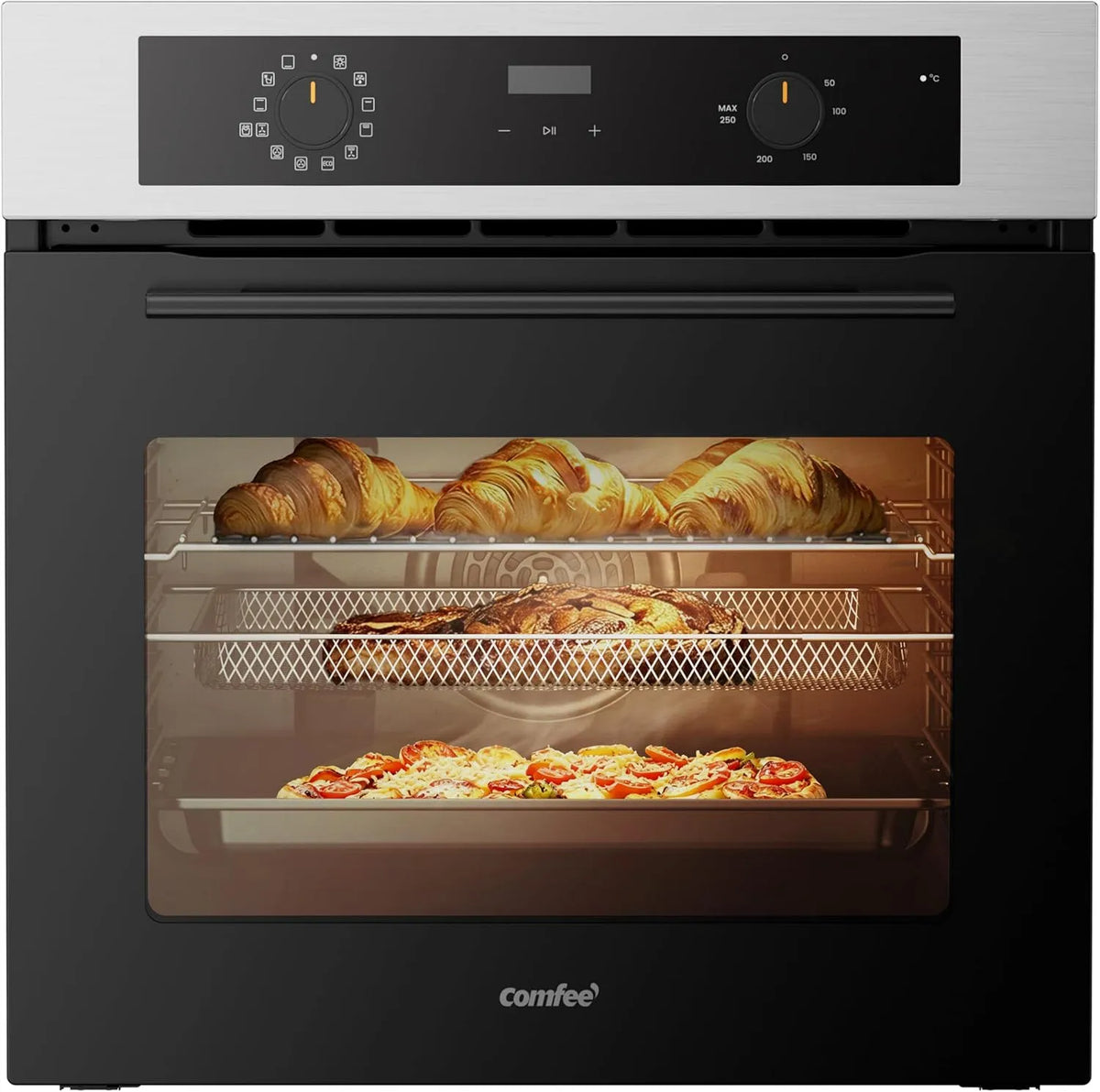 Forno elettrico per pizza Steel-CBO70M90D2-SS, 70 L, 13 programmi, da incasso, scongelamento, Display LED, Funzione Pizza, ECO, Capacità 70L, Air Fry
