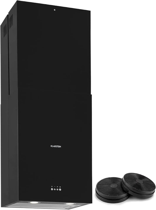 Klarstein Cappa aspirante, 624 m3/h, cappa da cucina, timer, nero, Flusso d'Aria di 624m3, Cappa Sospesa per Isola Cucina con 3 Modalità e Filtri