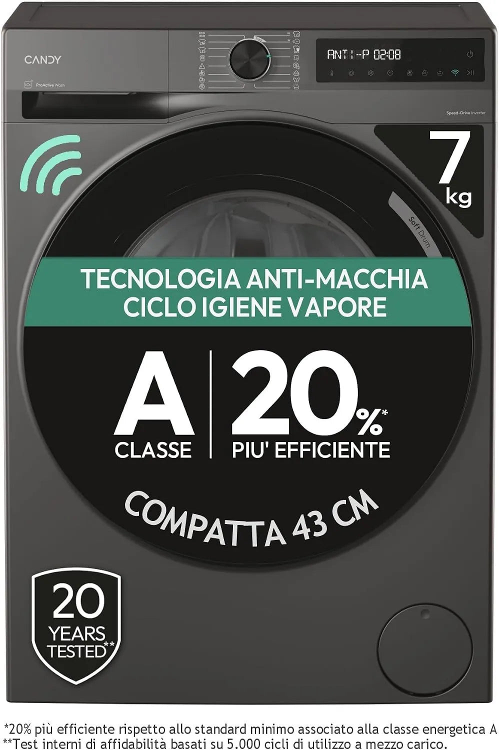Candy Lavatrice, 7 kg, classe energetica A, 1400 Giri, Classe A-20%, Candy ProWash 500 Lavatrice 7 Kg