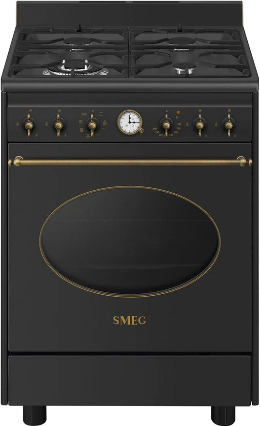 Smeg CO60GMAN2 Forno elettrico, 60 Cm, 4 fuochi, classe energetica E, Smeg CO60GMAN2 Cucina A Gas, Estetica Coloniale, Vapor Clean, Colore Antracite