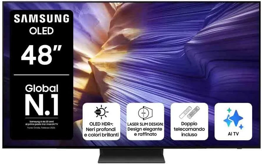 Samsung QE48S94FAEXZT NQ4 Smart TV, 144 Hz, televisore, 4K UHD, OLED, audio Dolby, Dolby Atmos & OTS Lite, AI Gen3 Processor, 4K AI Upscaling Pro