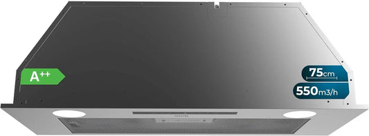 Cecotec Bolero Flux IT Cappa aspirante, 75 cm, 550 m3/h, cappa da cucina, da incasso, Boost, touch, 3 livelli, acciaio inox, Fin ura Inox, Booster