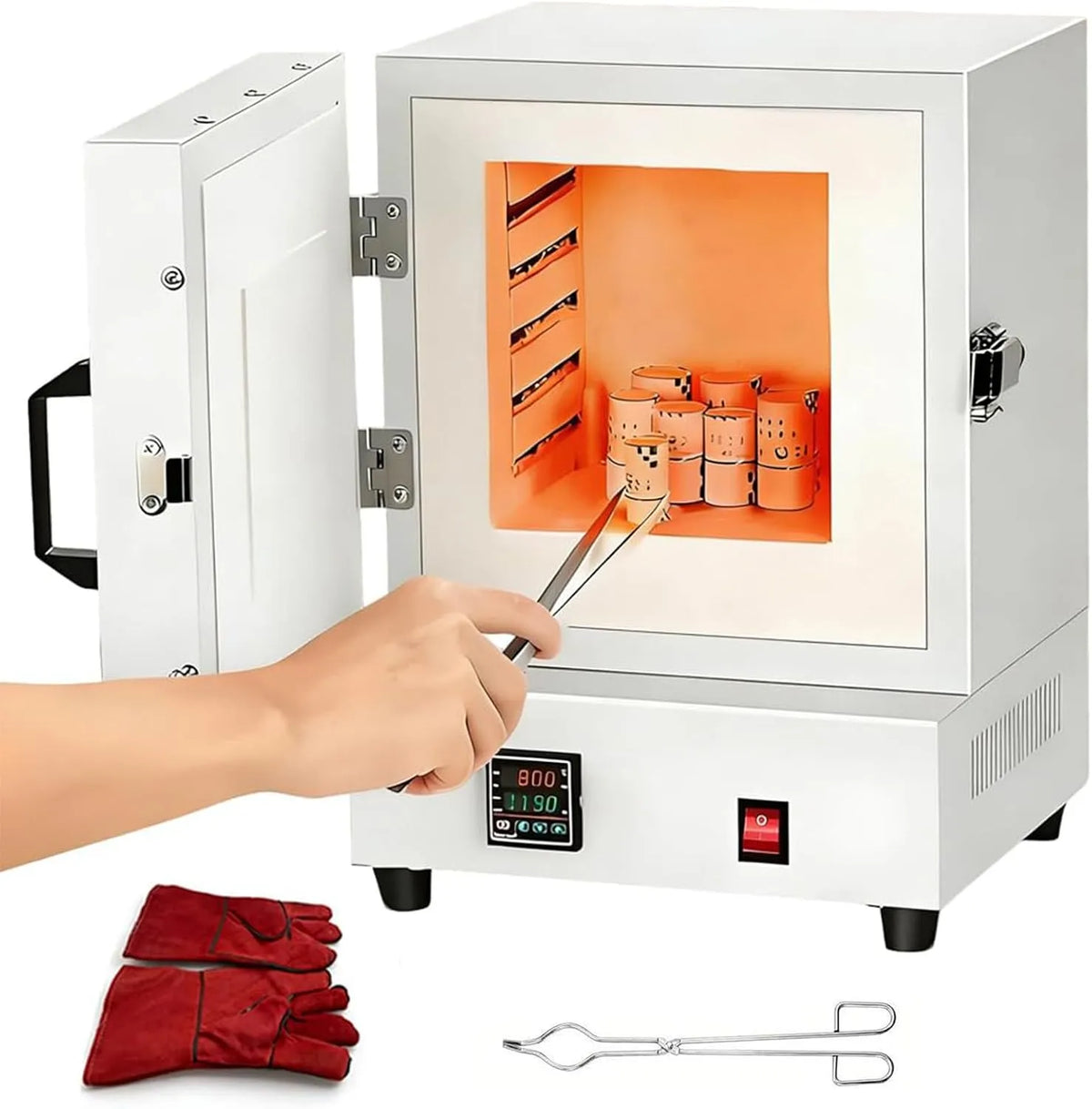 Forno elettrico, 2000 W, industriale, 2 zone di temperatura, Forno da Laboratorio Alta Temperatura 1150°C, Forno a Muffola Chiuso