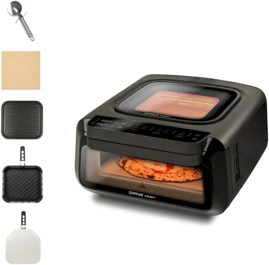 Forno elettrico per pizza G10225, 13 L, 2100 W, 18 programmi, touch, nero, Fino a 380°C, Tecnologia HOBLO, G3 Ferrari G10225 Krispy Forno Pizza e