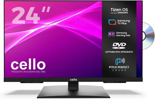 Samsung C2426TZF Smart TV, 24 pollici, televisore, Tizen OS, senza cornice, Bluetooth, Cello C2426TZF TV, Gaming Hub, altoparlanti Pitch Perfect