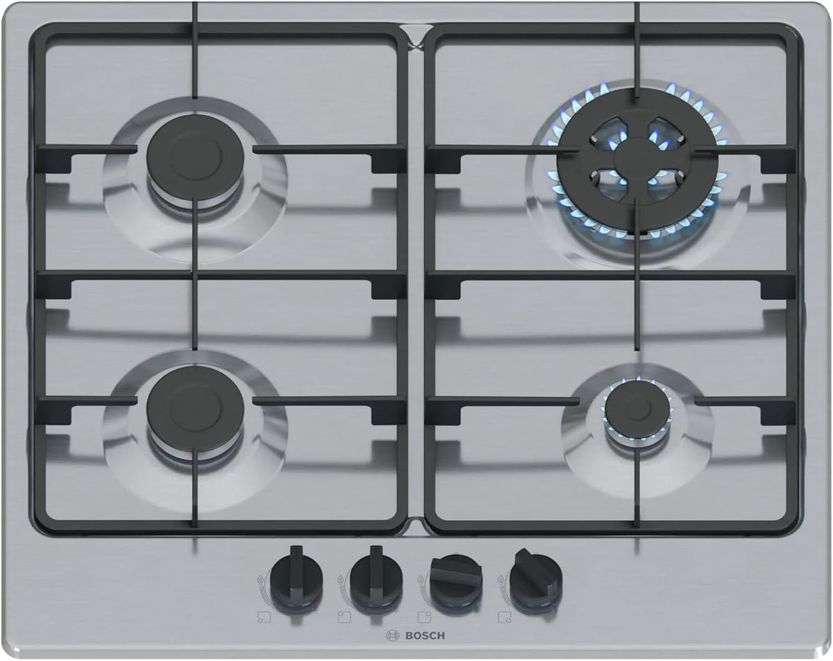 Bosch Serie 4 PGH6B5K60 Piano cottura a gas, 60 cm, acciaio inox, fornello a gas