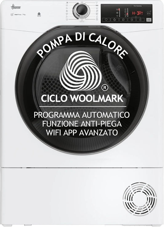 Hoover EH9N2TBE-S Asciugatrice, 85 x 59, 6 x 60, 4 cm, 1 programmi, 9 kg, Wi-Fi, Bluetooth, bianco, Aquavision Easy Case, Partenza Ritardata, AxLxP