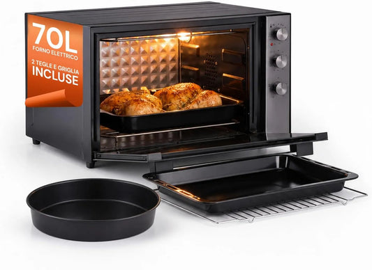 Forno elettrico, 70 L, 2500 W, timer, Cottura Combinata e Superiore fino a 230°C, Griglia e Teglia Incluse