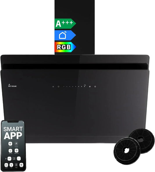Cappa aspirante SOLO9005SM, 90 cm, cappa da cucina, inclinata, montaggio a parete, nero