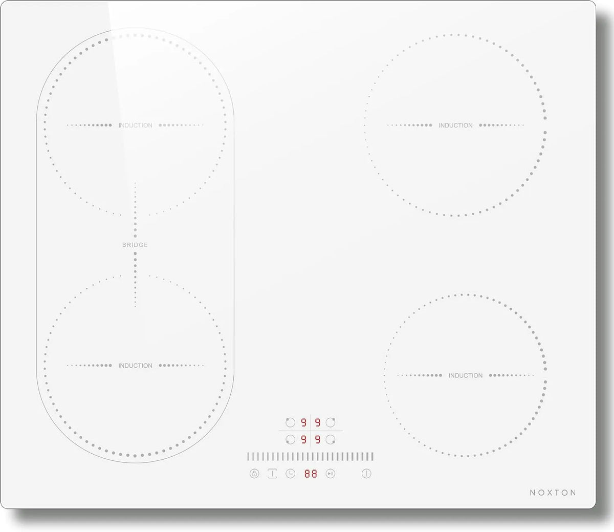 Prodotto 4 fuochi, NOXTON Piastra a induzione bianca, 60 cm, zona flessibile