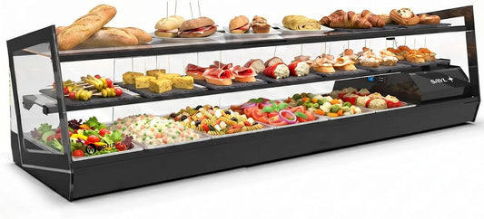 Prodotto 132 x 40 cm, Vetrina con coperchi Kube WORLDMAI x SAYL, 3 piani e 6 secchi GN 1, 3 per alberghi, vetrinetta refrigerata professionale da